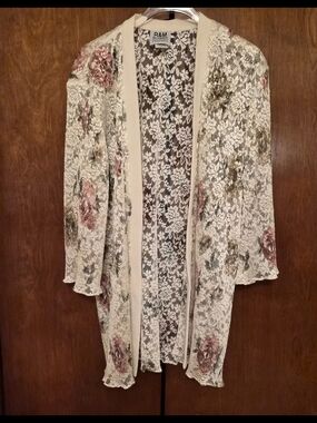 R&M Richards by Karen Kwong-Floral Print Lace Overlay Jacket- Size 14